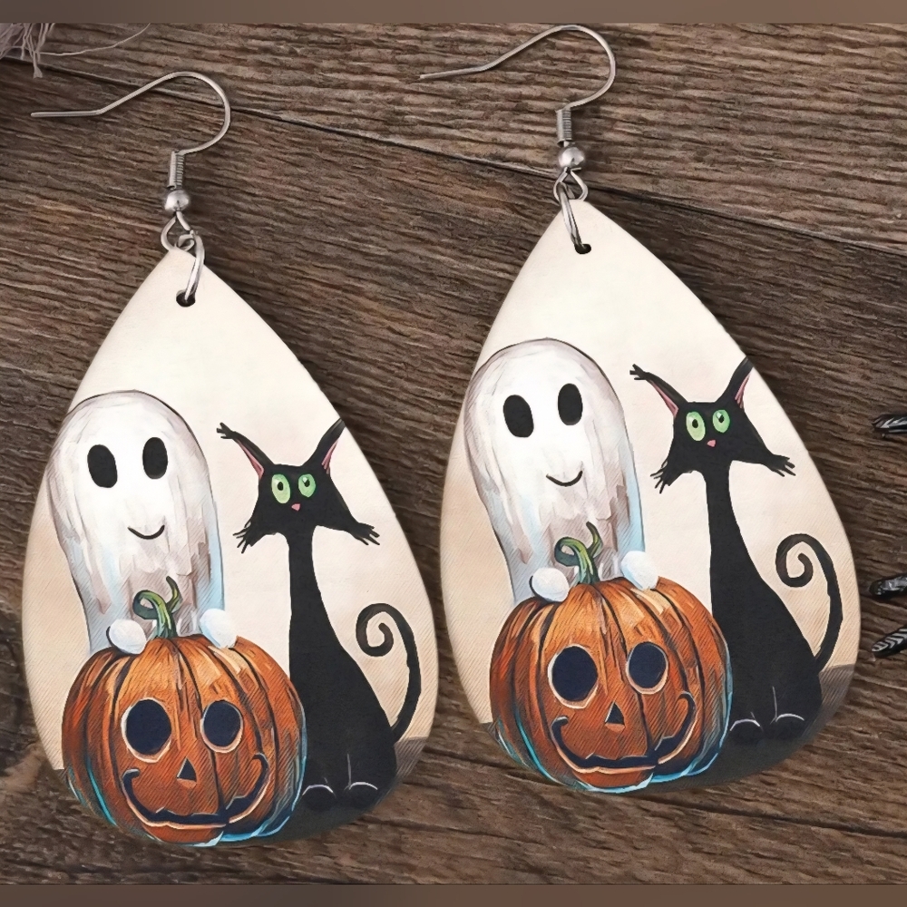 Halloween Ghost and Cat Earrings BRAND NEW